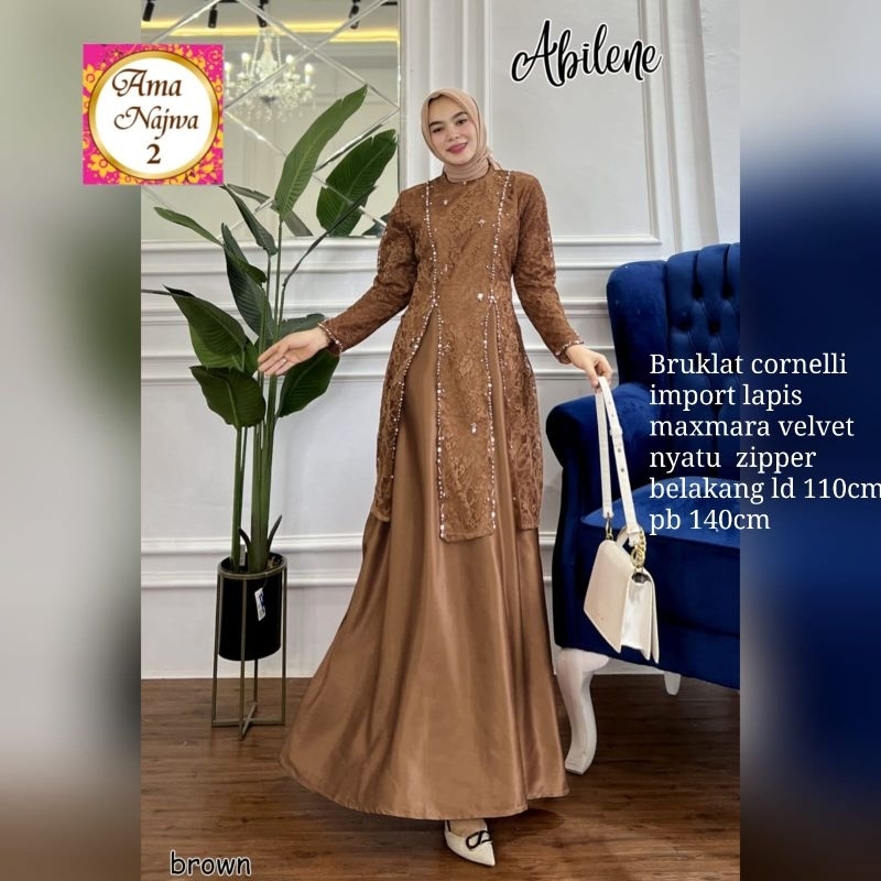 100% ORI Abilene maxy dres brokat by ama - Dress kondangan Gamis Nikahan Bridesmaid Broklat Tulle Br