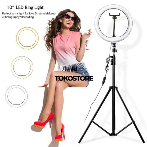 Set Stand Holder Lampu LED Ring Light Alat Penerang Selfie Vlog Vlogger Live Streaming Gaming Portab