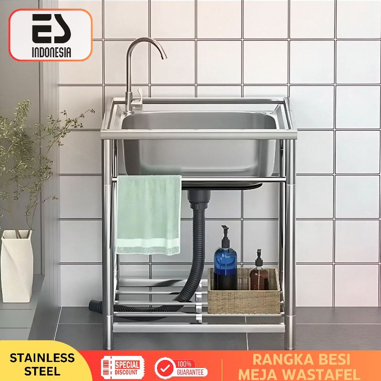 ESINDO Rangka Besi Meja Wastafel Portable Stainless Steel Kitchen Sink Bak Cuci Piring Bracket