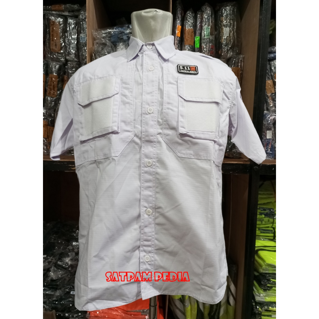 Kemeja Pria Model Tactical Putih - Baju Kemeja Tactical Riptop