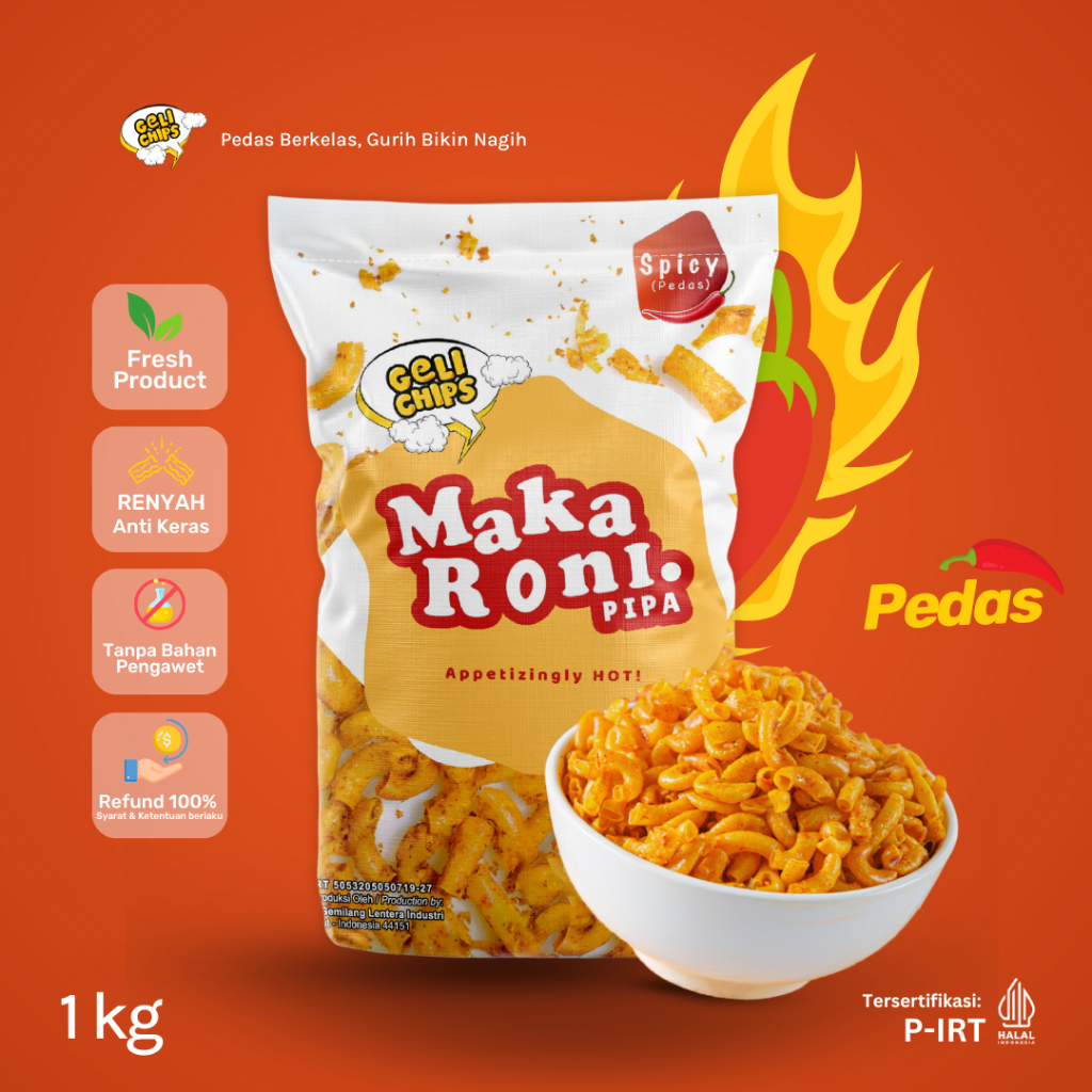 

GELICHIPS - 1 KG MAKARONI SPICY (PEDAS) RENYAH GURIH