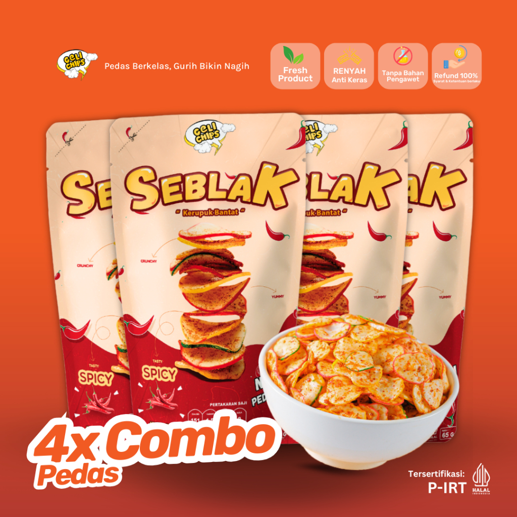 

GELICHIPS - Paket Combo 4pcs Seblak Kering Pedas Daun Jeruk Gurih Renyah 65gr