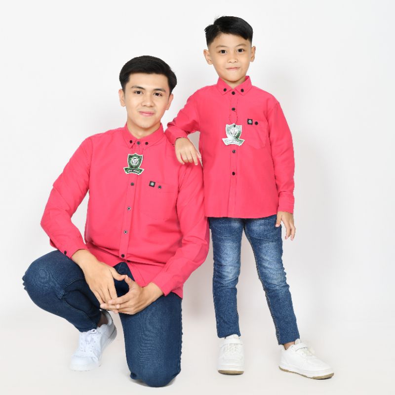 Pink fanta kemeja couple ayah dan anak lengan panjang kemeja kopel warna fuchia / pink fanta