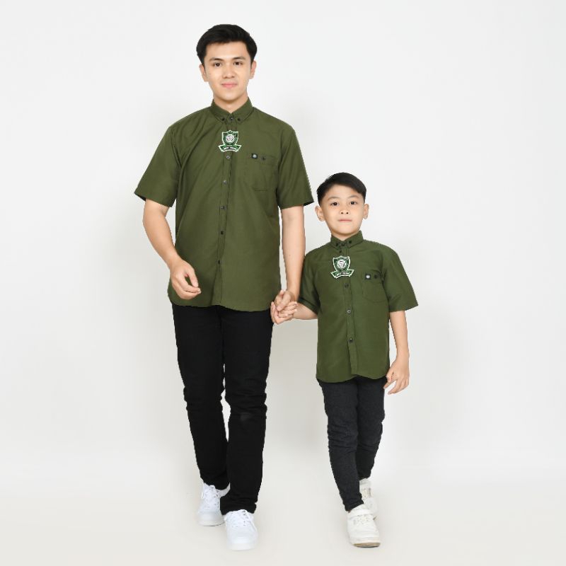 IJO ARMY KEMEJA POLOS COUPLE AYAH & ANAK LENGAN PENDEK HIJAU ARMY