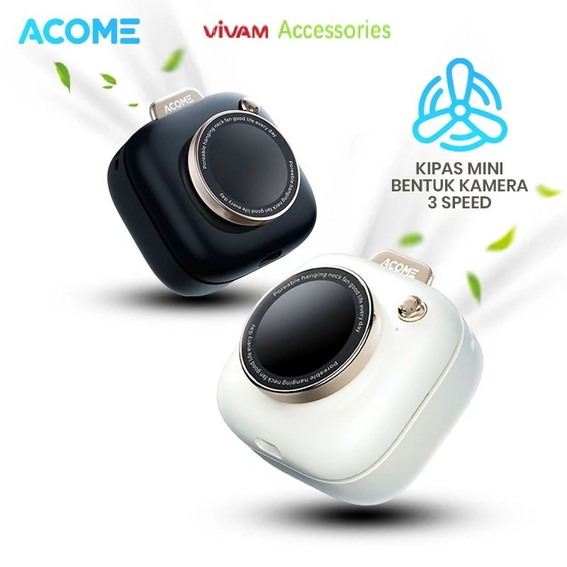 ACOME AF002 Mini Fan Desain Kamera Portable Kipas Angin Mode Senyap 3 Mode Kecepatan