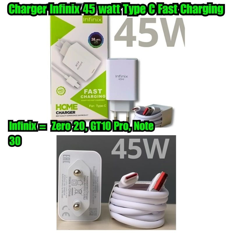Charger infinix 45 watt Infinix zero 20 GT10 pro infinix Note 30 Fast charging Cas Hp infinix 45w ca