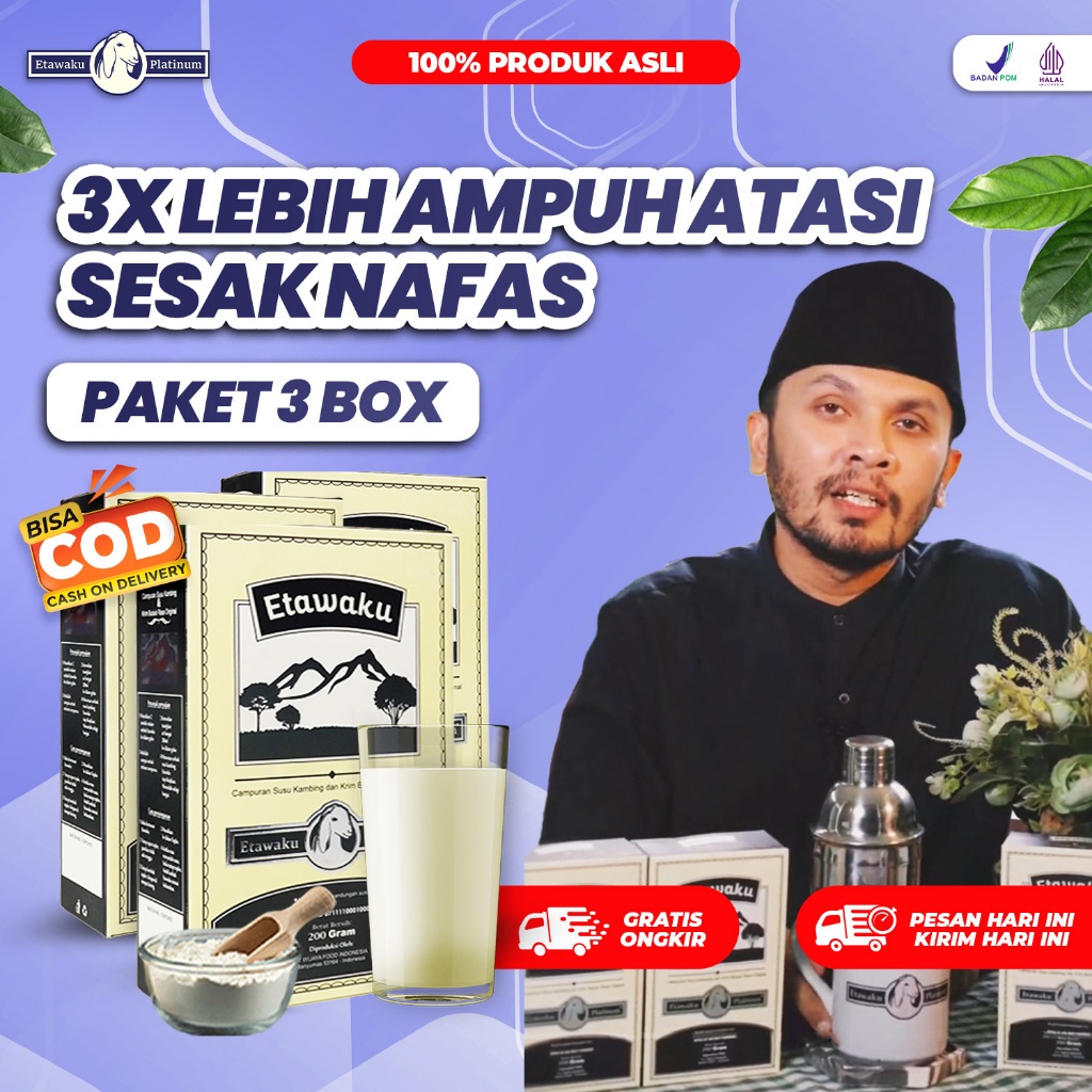 

Etawaku Platinum Paket Sehat 3 Box Original - Susu Etawa Murni Rendah Gula & Krimer Nabati Baik Diabetes Obesitas Atasi Sistem Pernafasan Asma Bronkhitis Sesak Dada Tingkatkan Kekebalan Tubuh 200gr