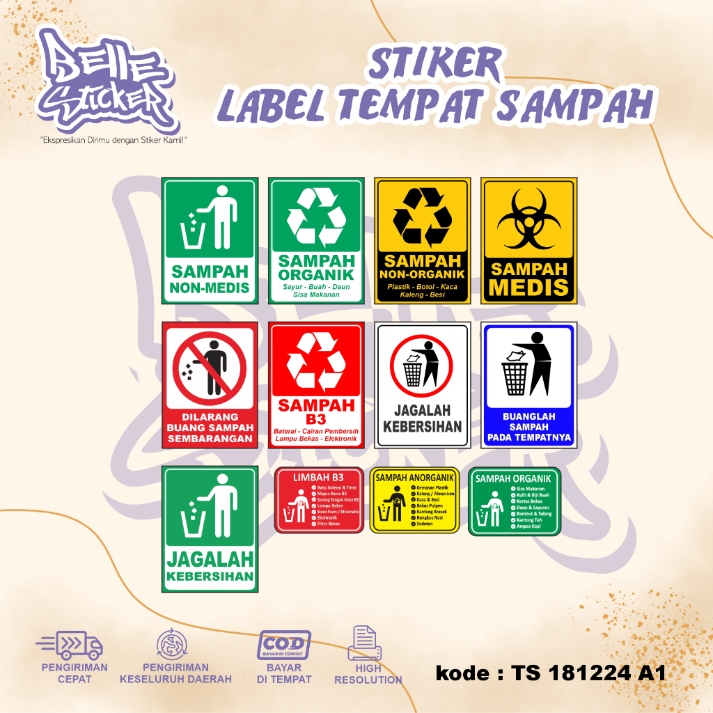 

Stiker Vinly Anti Air Jenis Sampah Infeksius Medis Jagalah Kebersihan Sampah Organik Limbah B3