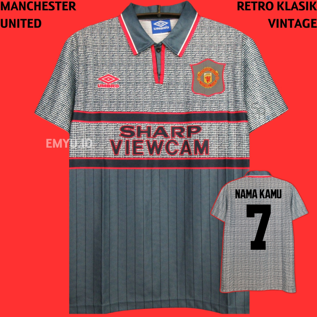 Jersey MU retro 1995 1996 Away Abu Kobra Baju Bola Manchester United Emyu Vintage Emyu id