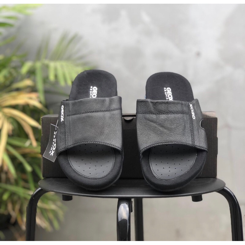 sendal hitam geox pria original kulit slipon