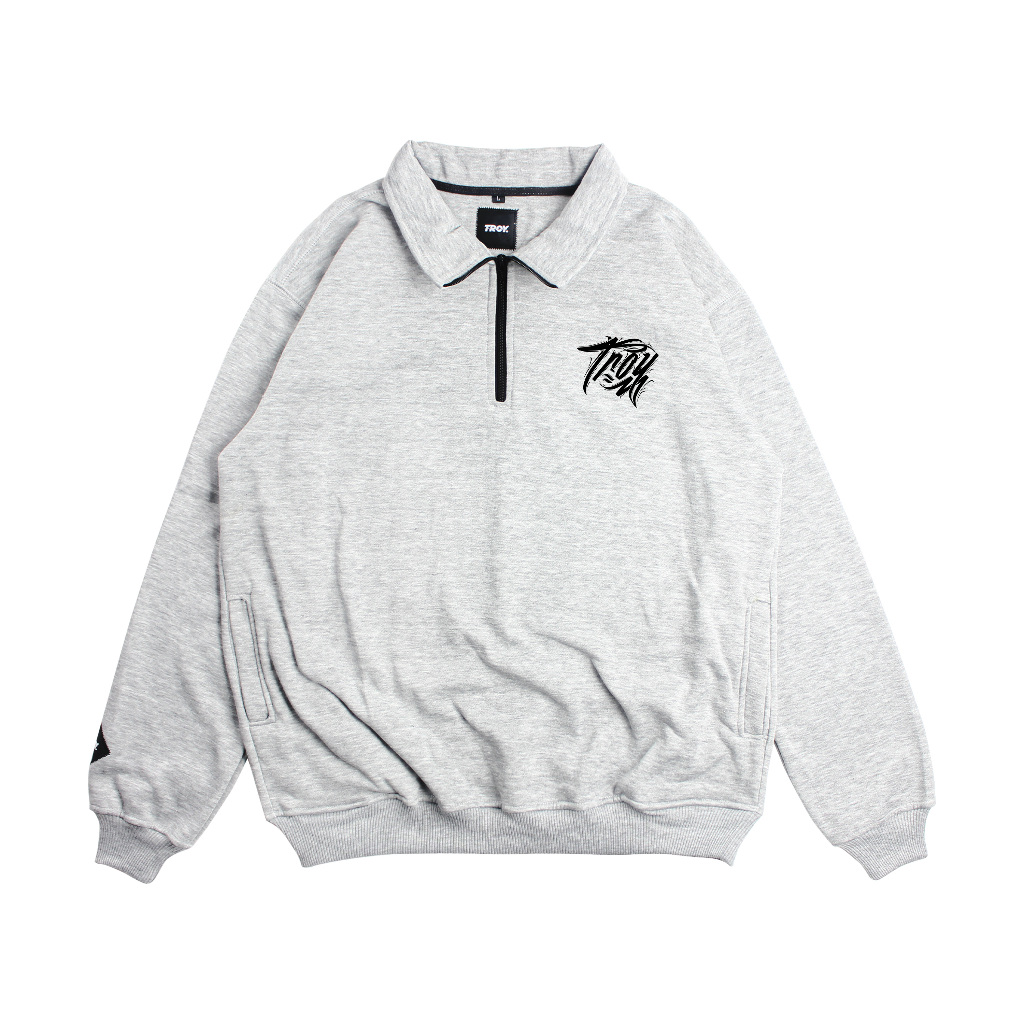 Troy Company Sweater Crewneck Half Zipper Misty Kusa - Half Zip Pria Abu Misty HZ 2881