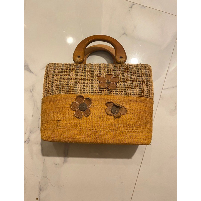 Tas Jenjeng/Handbag Rotan Pantai Kayu Rajut Coklat Wanita Large