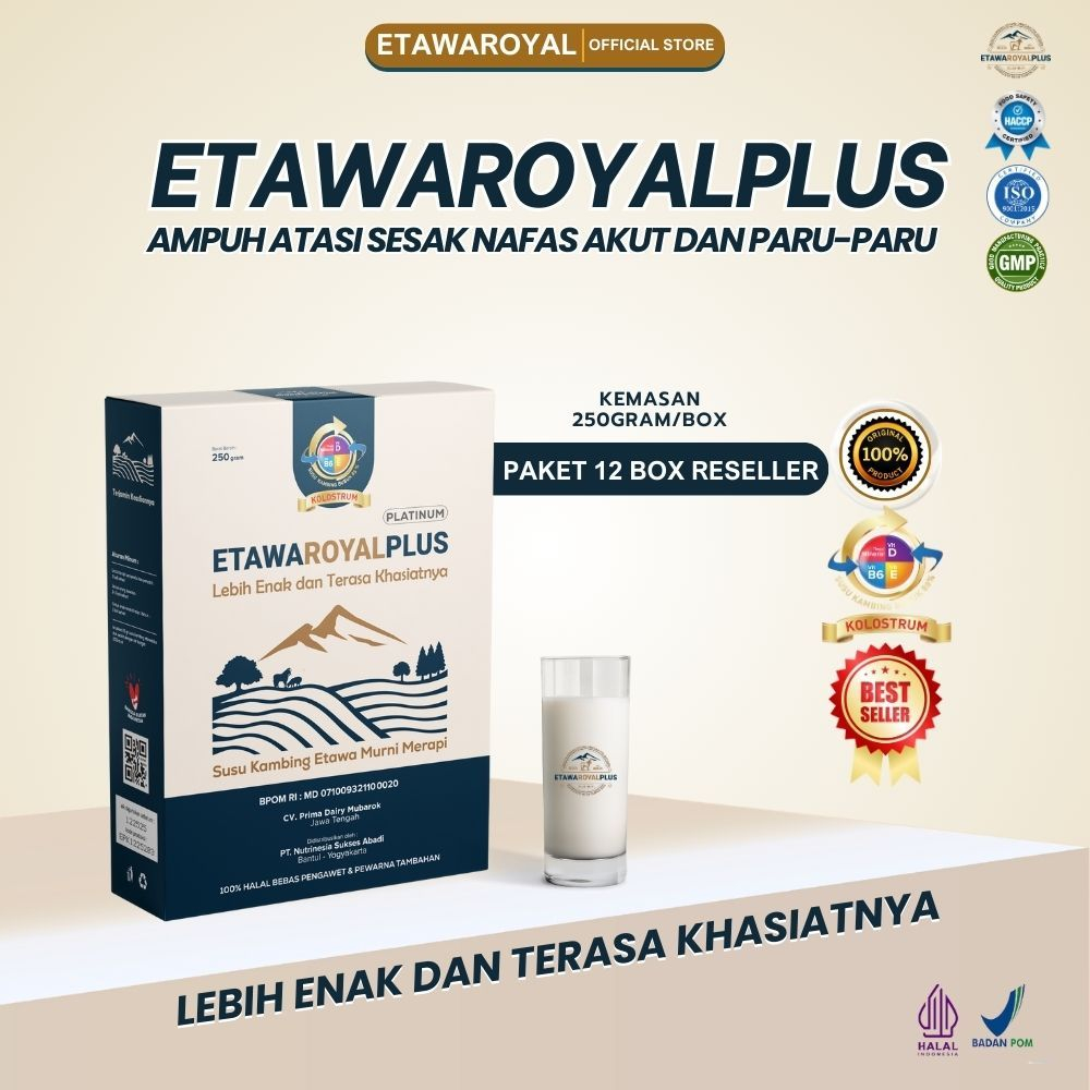 

Susu Kambing Etawa ETAWAROYALPLUS - Platinum Untuk Sesak Nafas dan Nyeri Dada - 250gr Kemasan 12 box