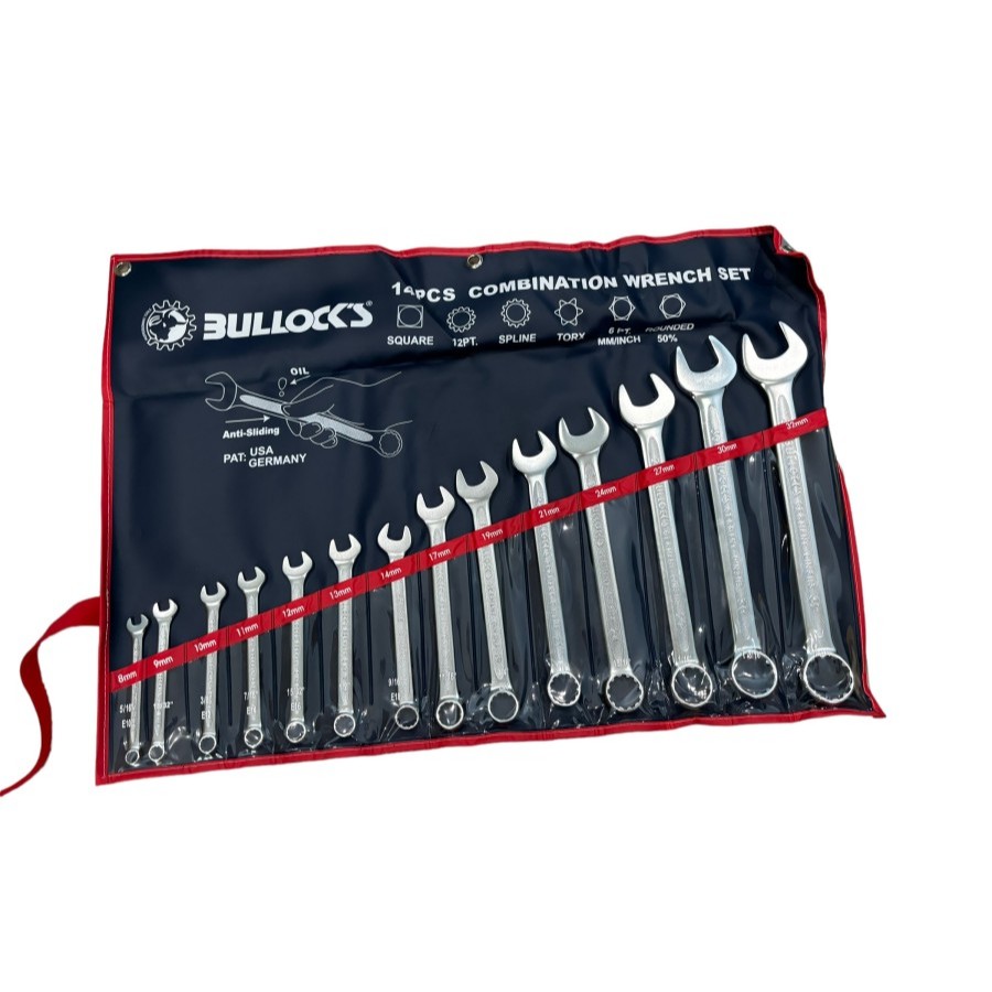 Kunci Ring Pass Bullocks 14 pcs Combination Wrench Set Bullock Kunci Ring Pas Set 14 pcs MM (8-32 mm