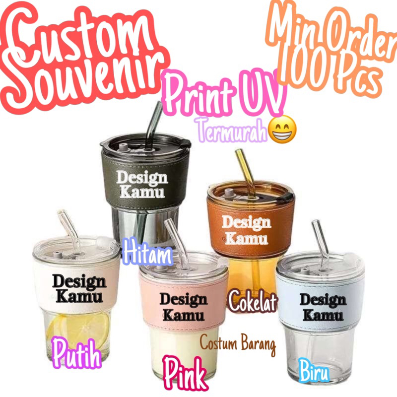{FREE DESIGN} CUSTOM SOUVENIR PRINT UV GELAS TUMBLER KACA GORGEUS + SEDOTAN + BOX | SOUVENIR ACARA |