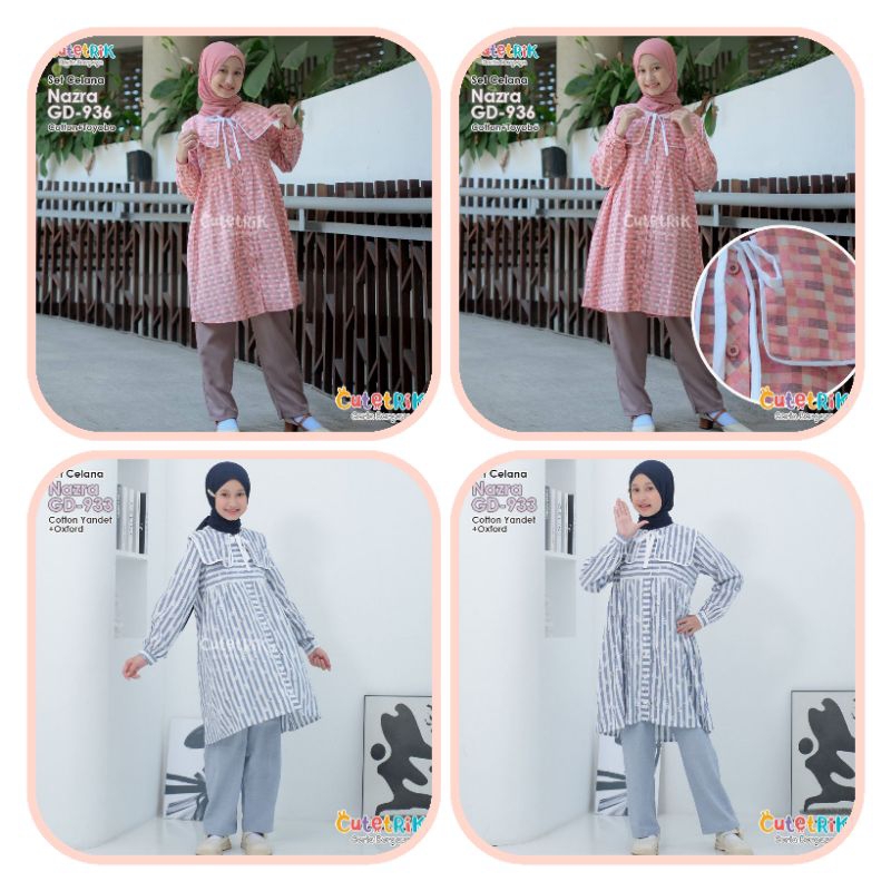 *READY (6-15th/remaja) Setelan tunik celana anak motif kotak square setelan tunik celana vio by Cute