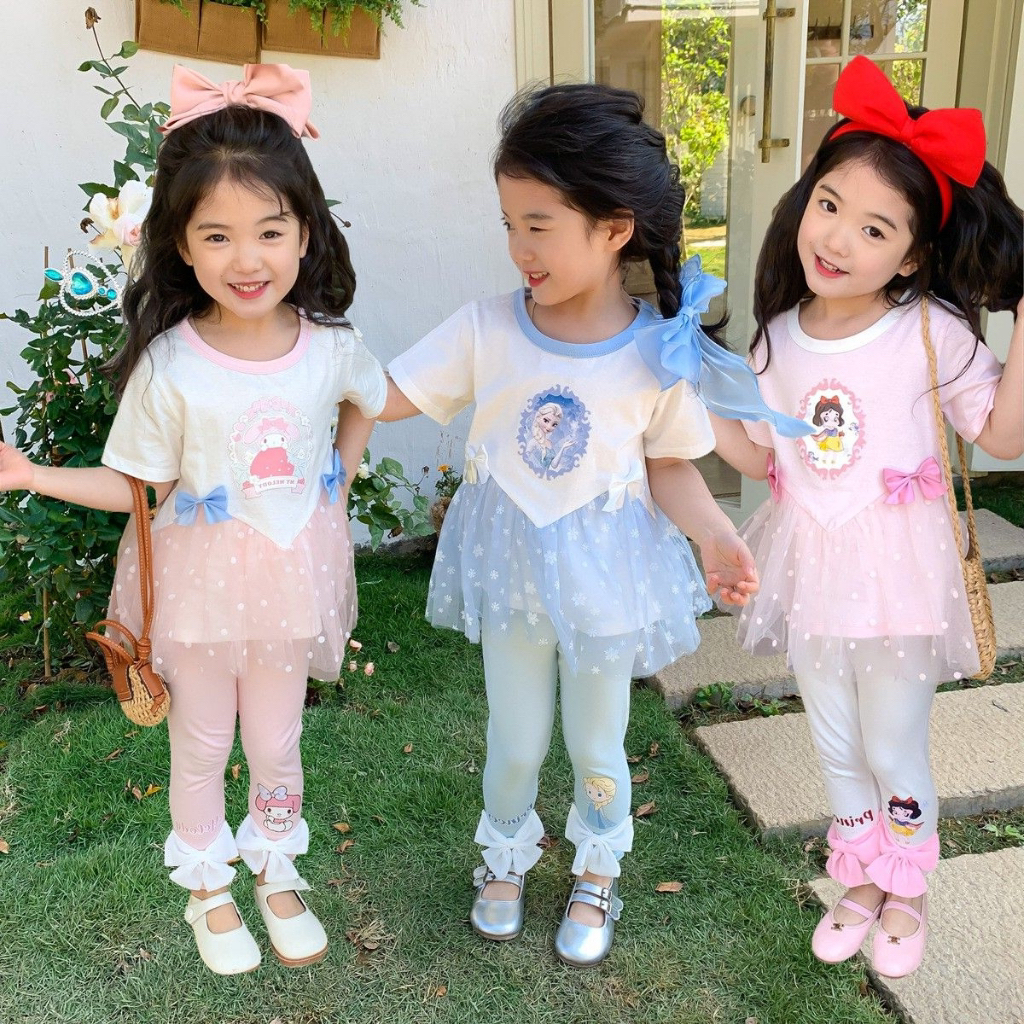 [PRINCESS KESLI] 1-9 Tahun baju lebaran anak perempuan 2025 setelan Tile Pita Poliester Polos katun