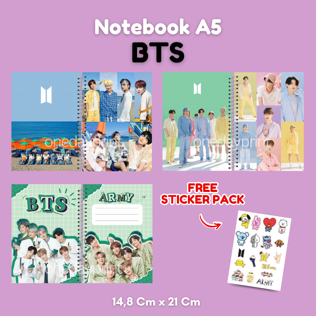 

A5 Notebook BTS Free Sticker Pack KPOP - Note, Journal KPop Hemat