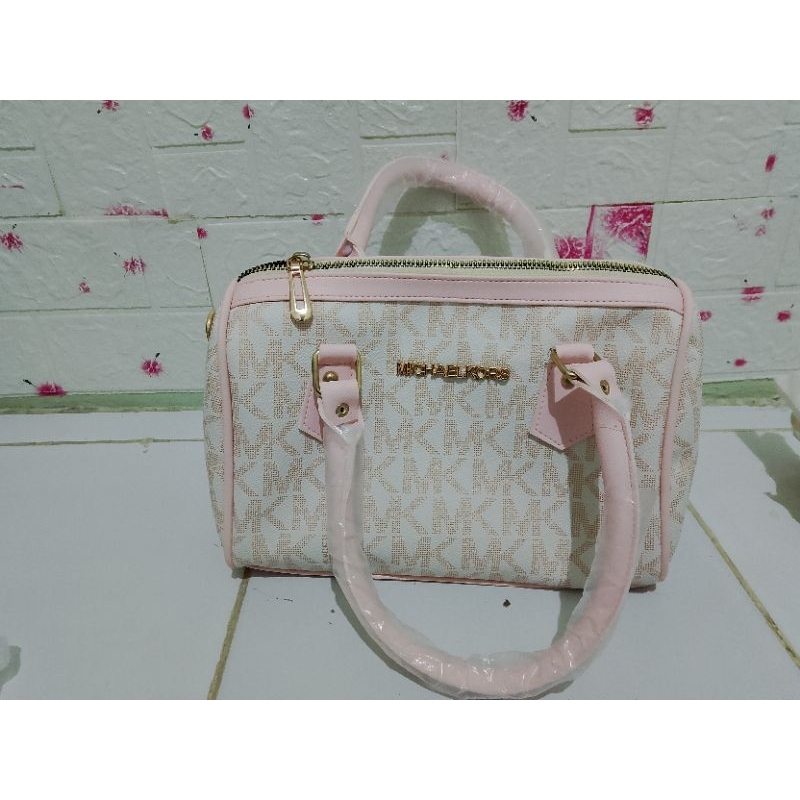 Michael Kors Carine Medium Logo Satchel Powder Blush Multi