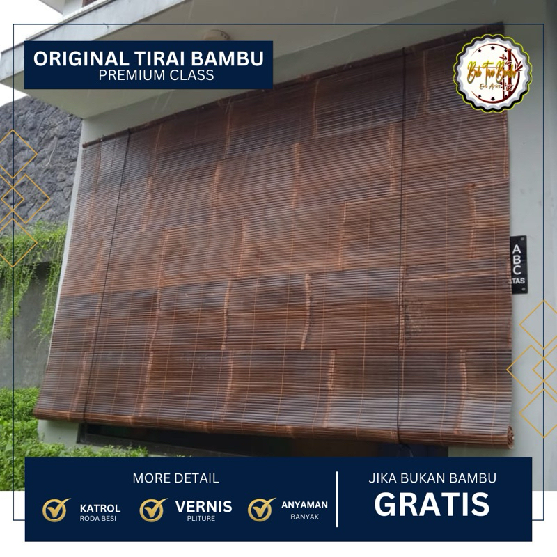 100% Asli kulit Tirai bambu wulung L.2,5m x T.2,5m, bambu hitam krey, kerai, krei, kre lengkap denga