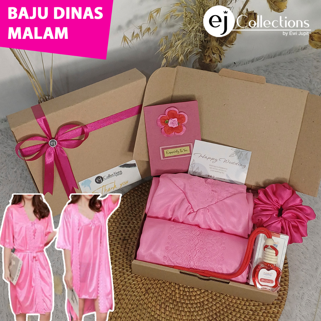Hampers Wedding Baju Tidur Satin/ Hadiah Pernikahan Setelan Lingerie Kimono Wanita/ Hampers Wedding