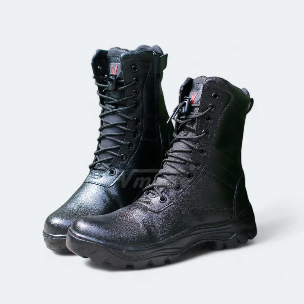 VMESTE - Sepatu PDL Jatah LamaTNI Polri Brimob Security Satpam Kulit Jeruk Hitam Doff Ujung Besi