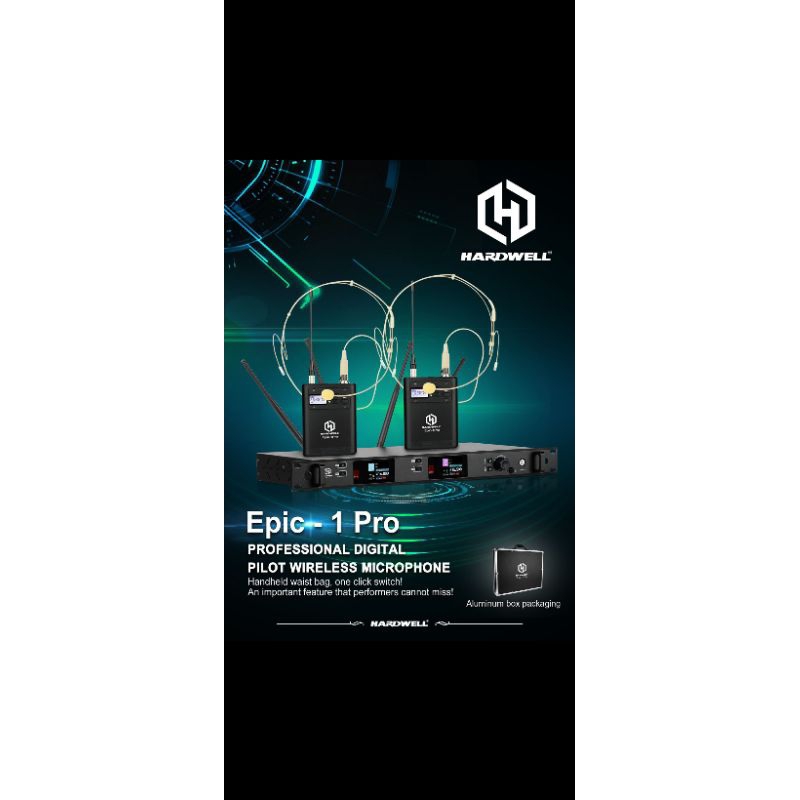 Mic Wireless Hardwell Epic-1 Pro Multi Channel Free Koper Original -- 2bh Mic Clip on+2bh Mic Headse