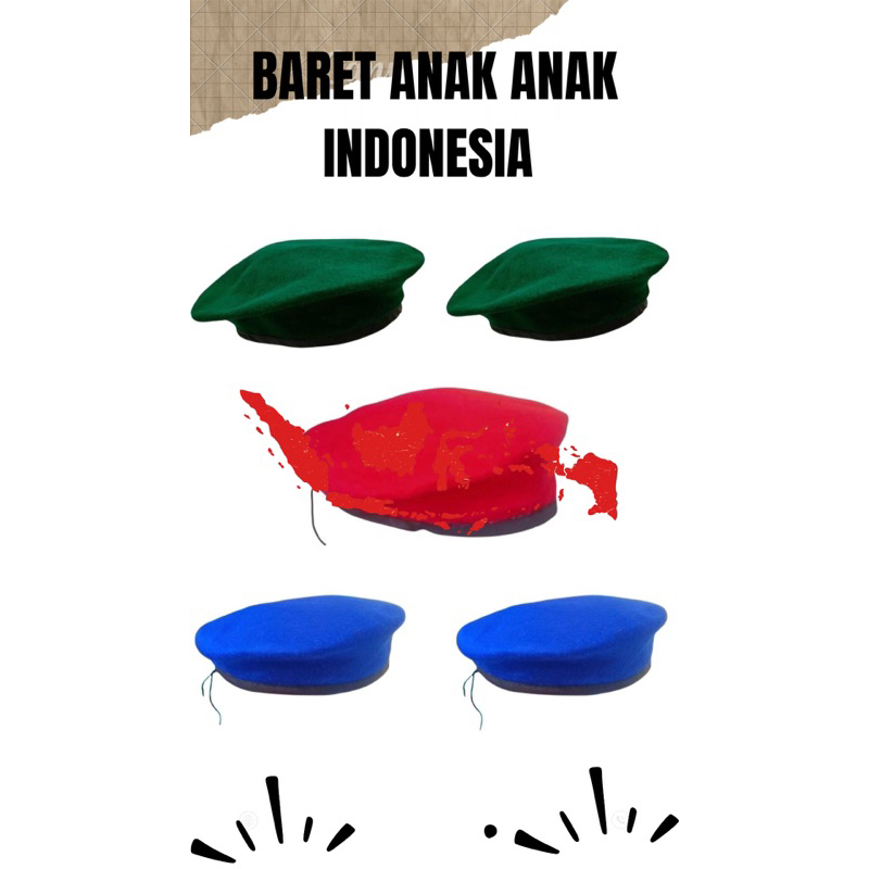 TOPI BARET TNI AD MERAH HIJAU BIRU ANAK ANAK / BARET TNI AD MERAH HIJAU BIRU  GLOSIR