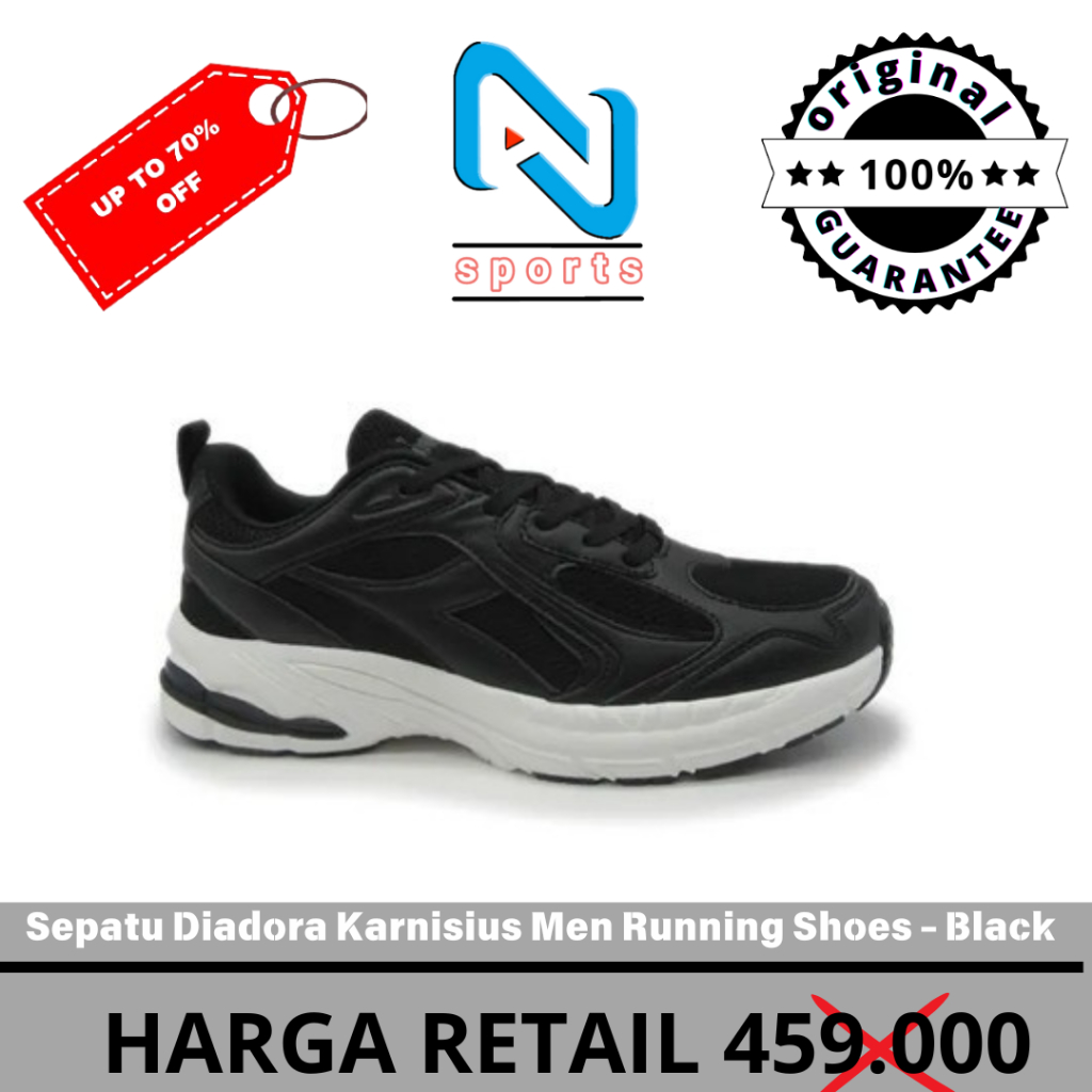 Sepatu Diadora Karnisius Men Running Shoes - Black Original 100%