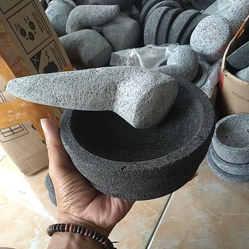 COBEK CEMBUNG 16CM 1 SET ULEKAN BAHAN BATU ALAM MERAPI ASLI