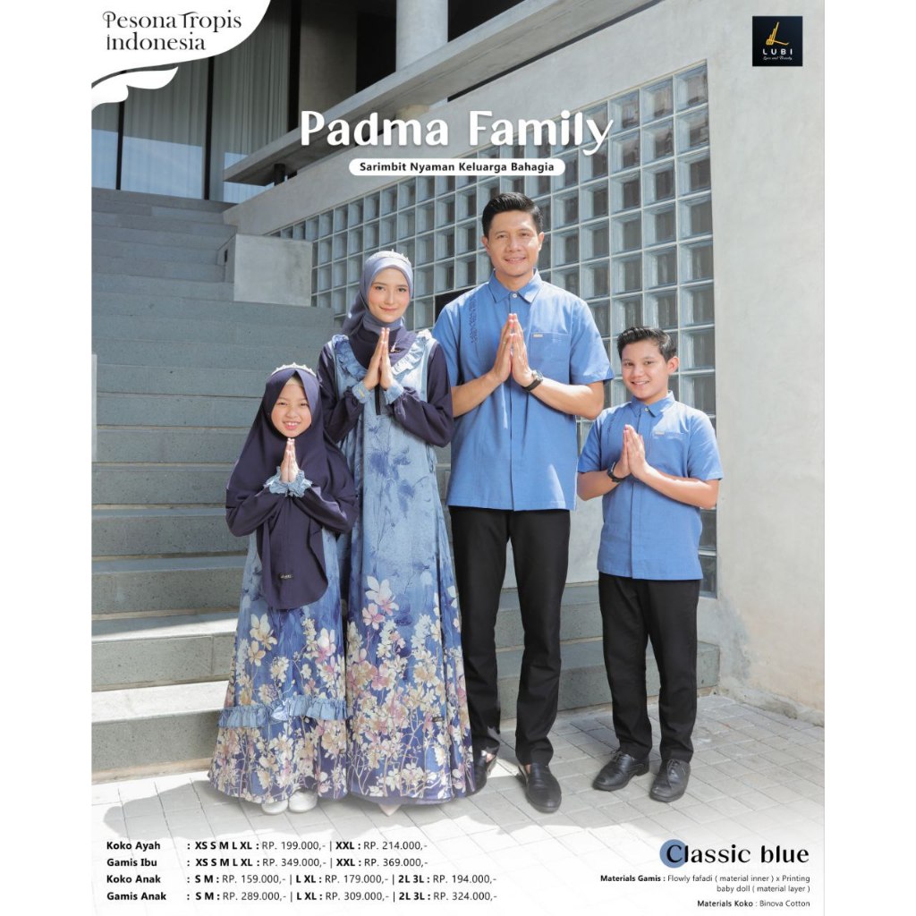 SARIMBIT SERAGAM PADMA BLUE FAMILY CLASSIC BLUE BY LUBI FASHION - BAJU BUSANA MUSLIM PASANGAN WANITA