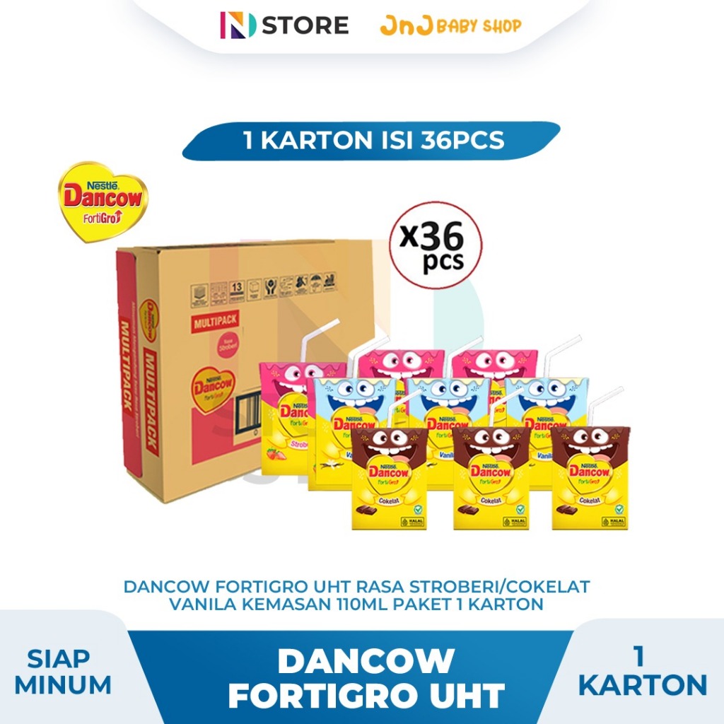 

DANCOW Fortigro Susu UHT Rasa Cokelat/Vanila/Stroberi Kemasan 110ml 1 Karton Isi 36 Pcs