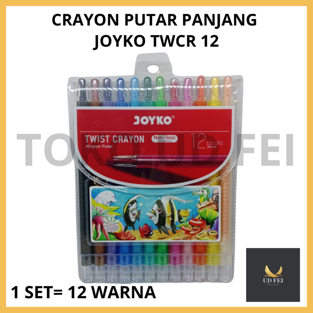 

(1 SET=12 WARNA) Crayon Putar Titi Joyko 12 Warna/ Crayon Putar/krayon puter joyko besar/pewarna/Krayon Puter 12 Warna/ Crayon Putar Panjang
