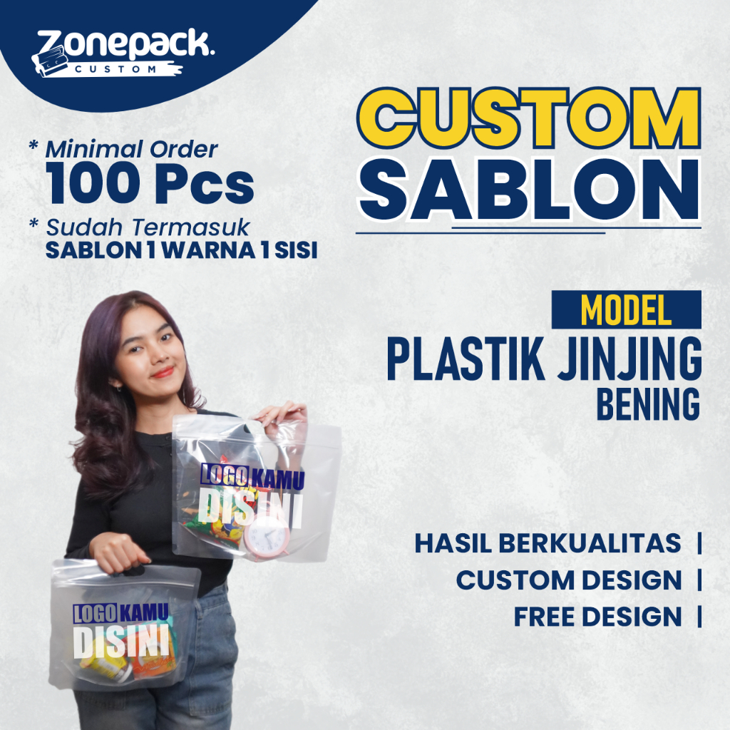 Sablon Plastik Jinjing Bening | Custom/ Free Desain Ziplock Pouch Bening