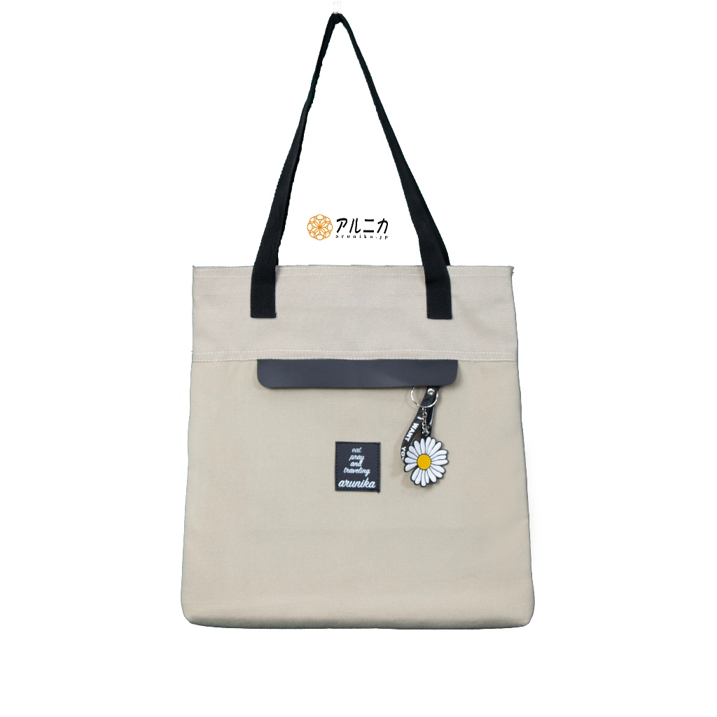 Tas Wanita Tote Bag Kanvas Polos Saku Resleting