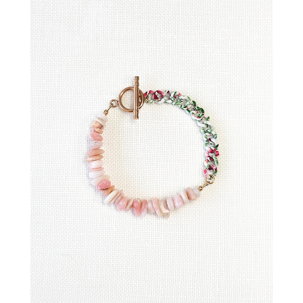 Pink Opal Chips Bracelet // Gelang Batu Pink Opal Simple Stacking