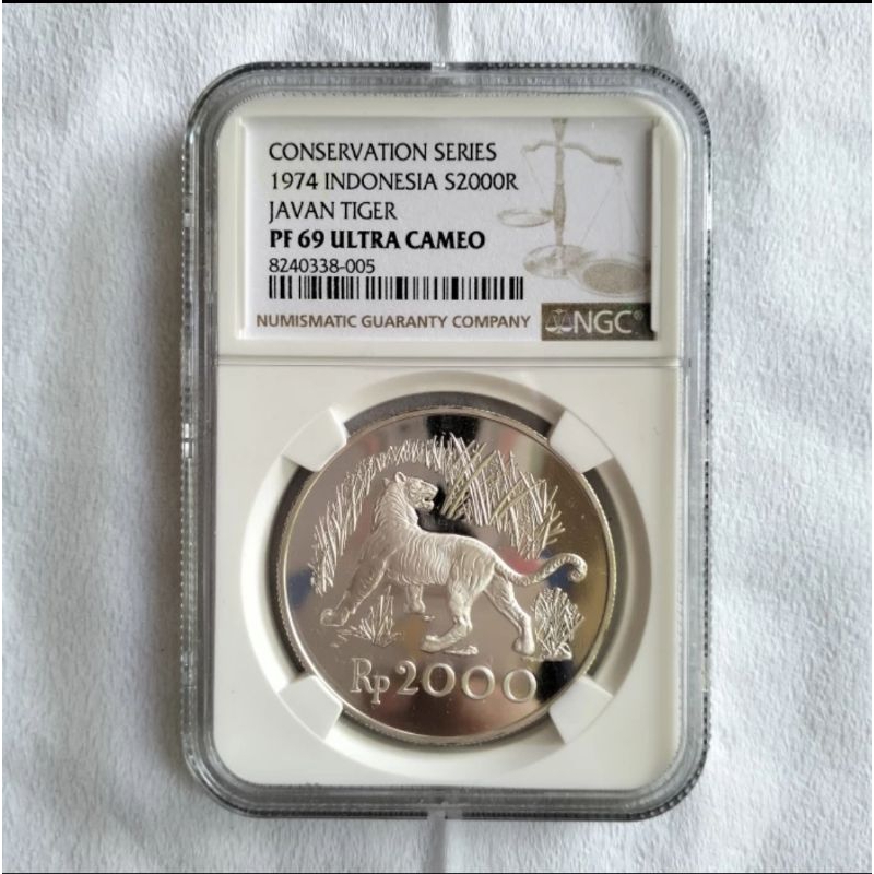 NGC PF 69 koin perak 2000 rupiah 1974 WWF Javan Tiger macan silver coin Indonesia