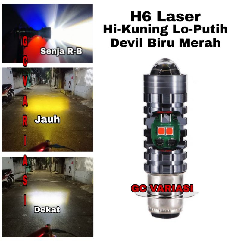 Lampu Utama Bohlam Led H6 Laser Kuning Putih Plus Devil Biru Merah/Lampu Depan Motor Led H6 Laser Ku
