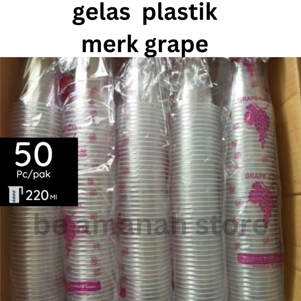 GELAS PLASTIK CUP KOPI MEREK ANGGUR / GELAS AMDK MERK GRAPE ANGGUR 220 ML PER 50pc