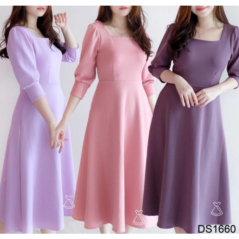 DRESS MIDI SCUBA PREMIUM,DRESS PESTA, KONDANGAN, DRESS WANITA BAHAN SCUBA PREMIUM