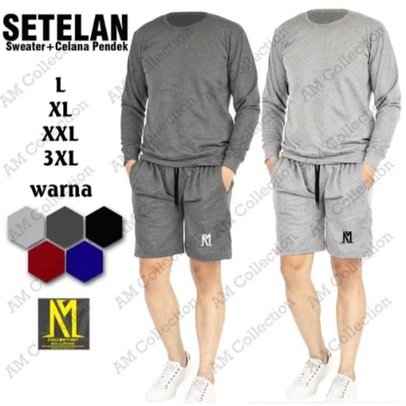 SETELAN SWEATER & CELANA PENDEK PRIA POLOS TERBARU BISA COD