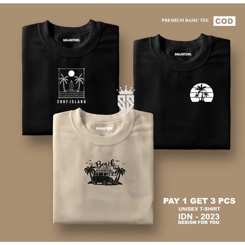 PAY 1 GET 3 PCS(PROMO COD)Nagata official shop-Kaos Distro Pria-Kaos Distro Terbaru BEACH Premium Qu