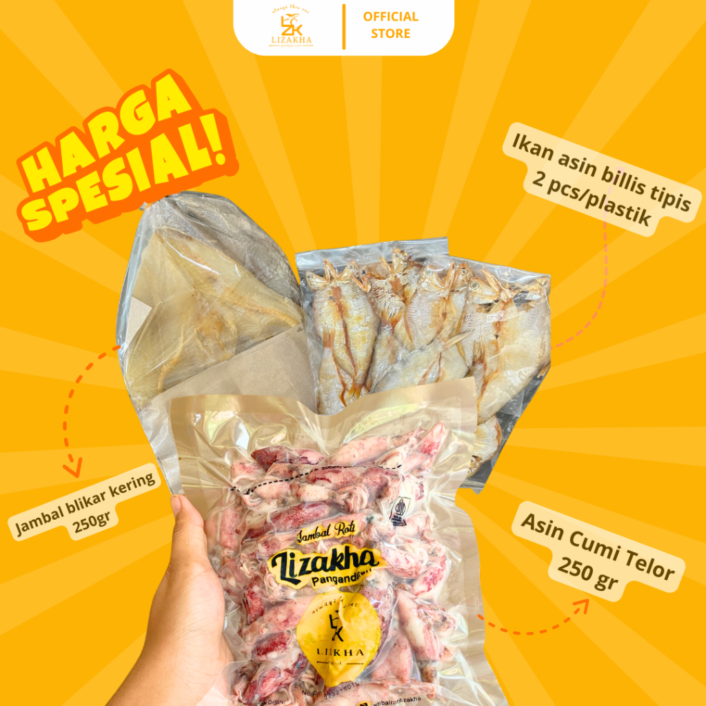 

[COD] Paket Asin Cumi Telor 250gr+Ikan asin jambal roti blikar 250gr+Asin billis 2 Free hadiah by lizakha