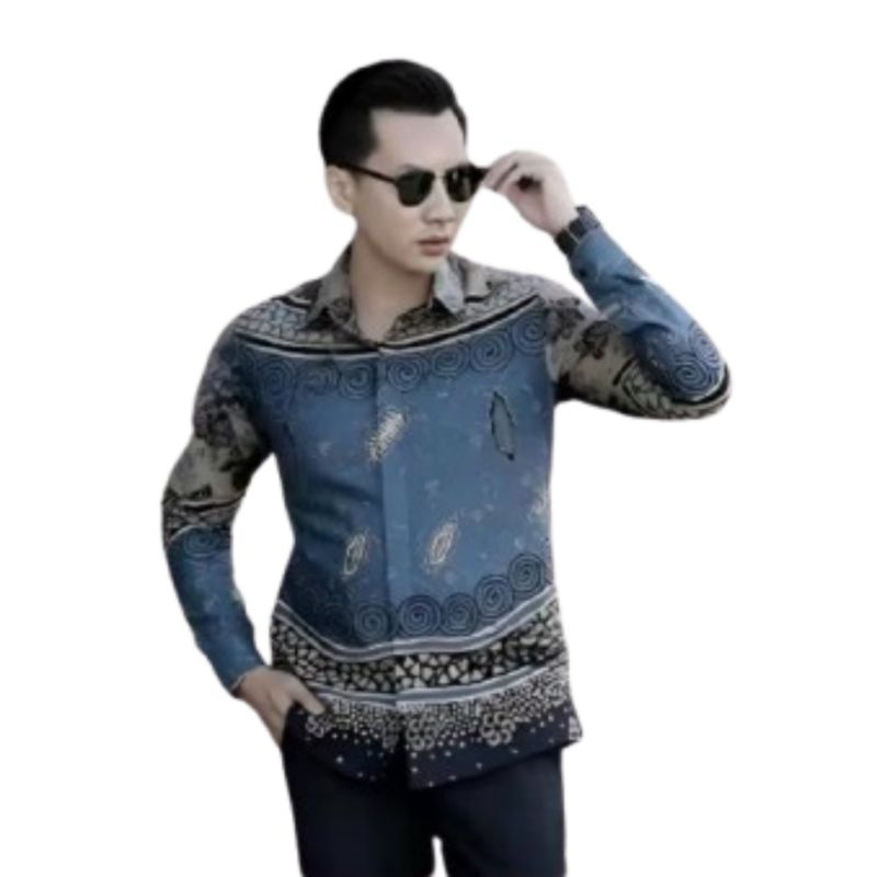 Kemeja Batik Pria Lengan Panjang Motif Batik Slimfit Dewasa - Pendek Casual Baju Kaos Cowok Distro H
