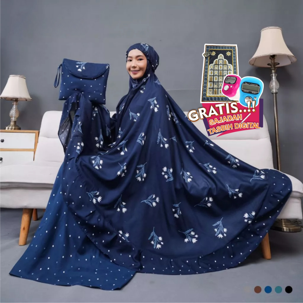 Mukena Dewasa Andana Premium Rayon Jumbo Cantik Adem Bahan Batik Motif Printing FREE Sajadah, Tasbih