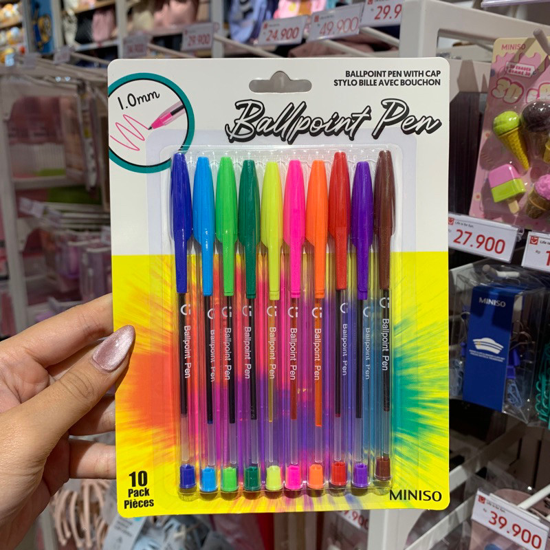 

Miniso Ballpoint Pen with Cap (10 pack,colored) Pulpen 1 set