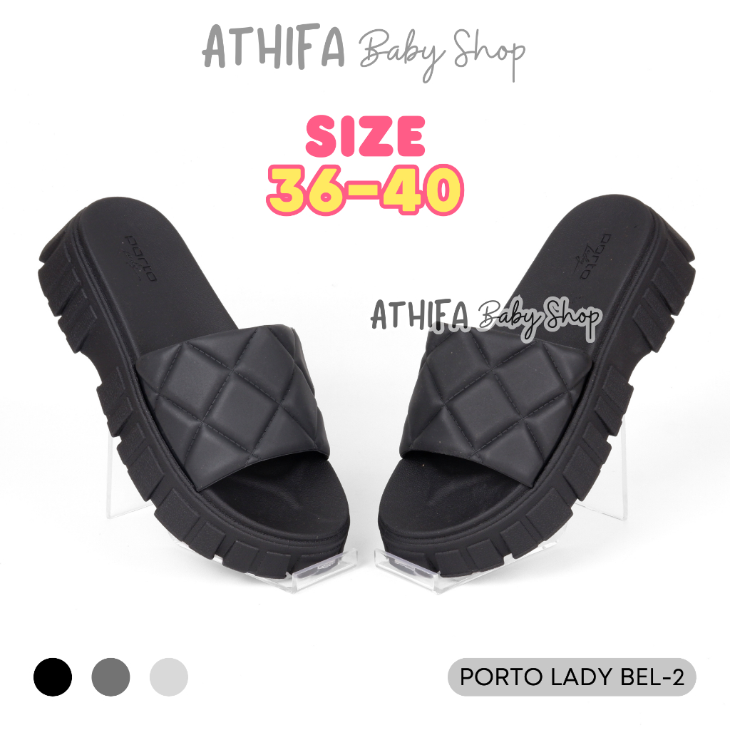 Sandal Slop Wanita Slipper Platform Wedges Rumah Karet Empuk Ringan Kekinian Porto Lady Bel2 Hitam