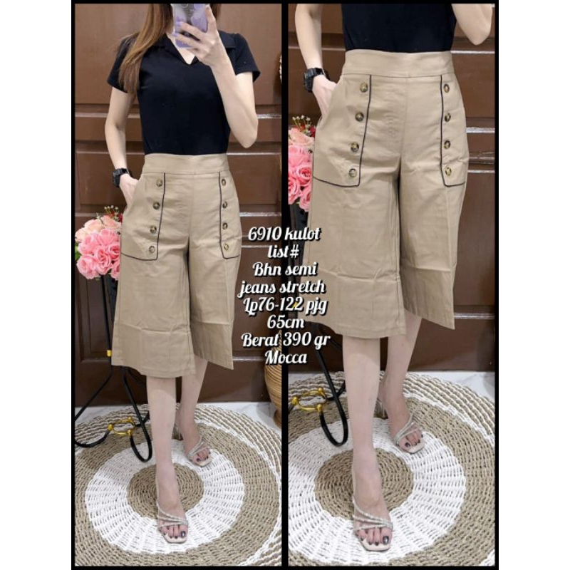 6910 Kulot List Semi Jeans Stretch Wanita Korean Style/Celana Kulot Wanita Korean Style