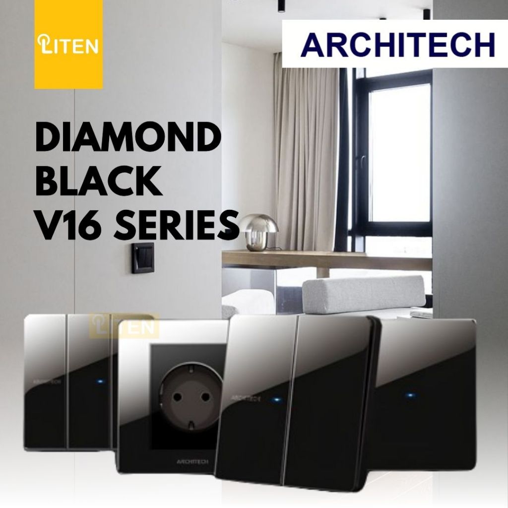 Saklar / Switch Lampu Hitam Black Series Architech Diamond V16 / Stopkontak Stop kontak Hitam Glossy