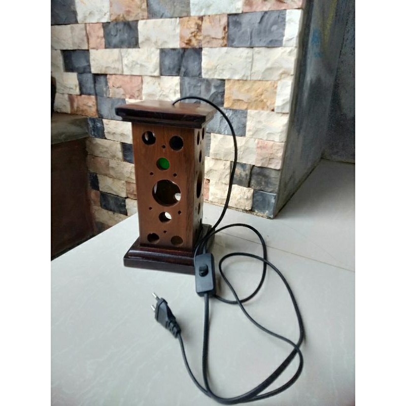 Lampu tidur/Lampu hias kayu/lampu kamar tidur komplit siap pakai/+bolam